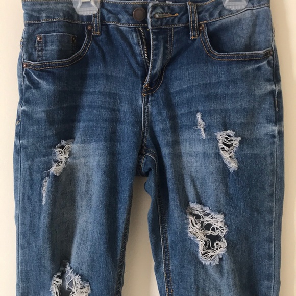 Distressed denim skinny jeans medium blue size 5 - Picture 2 of 8